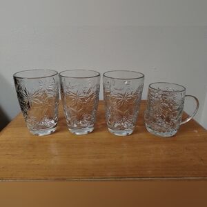 Set of 3 Princess House Fantasia Floral Embossed Tumblers And 1 Mug